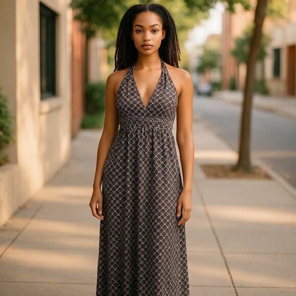 Boho Maxi Dress Open Back Purple Mini Medallion Halter Neck Sz XL Festival Sexy - Picture 12 of 12